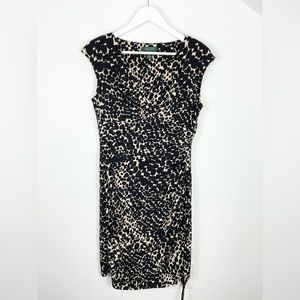 Ralph Lauren Womens Animal Print V-Neck Sleeveless Empire Waist Sheath Dress 12